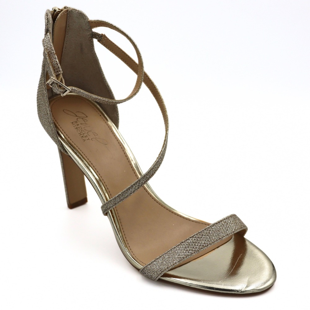 Badgley Mischka Jewel Gold Glitter Sandals Womens 8.5 Stiletto Formal Heels